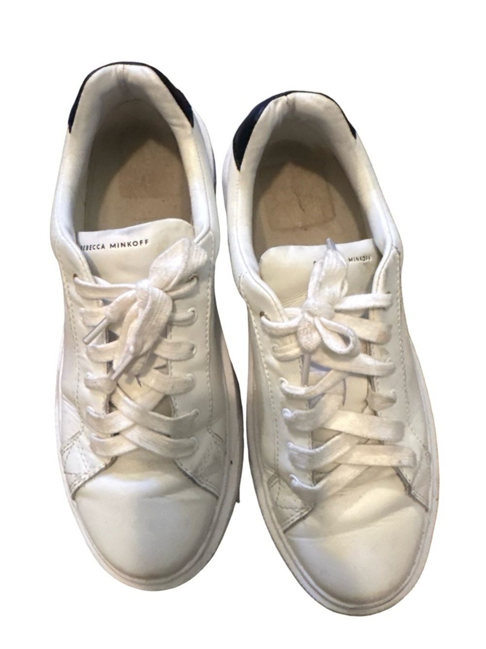 Rebecca Minkoff White Low-Top Leather Sneakers with Black Heel Tab
